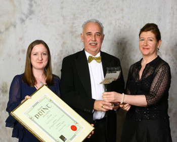 L-R Mary Plunkett and Sean Sills of NCAD with the Print of the Year 2011 trophy presented by Maev Martin,editor of Irish Printer